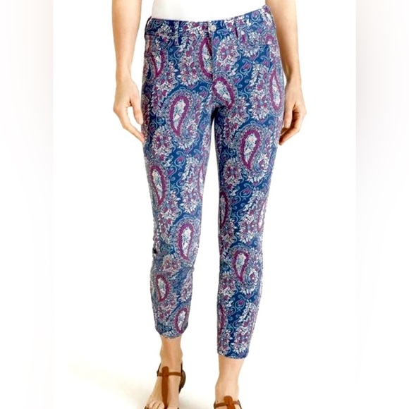 Free People Denim - Boho NYDJ for CHICO’S Jeans Lift Tuck Paisley Skinny Ankle Blue Red Pink Size 6